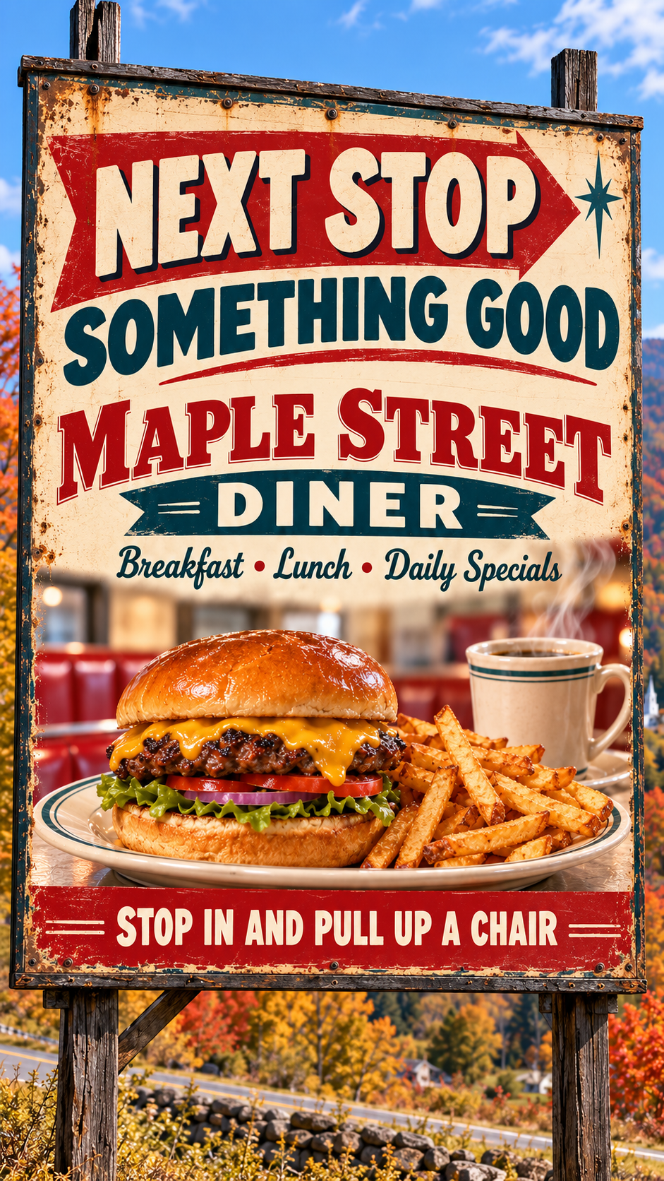 Vintage billboard-style sample for a fictional local diner